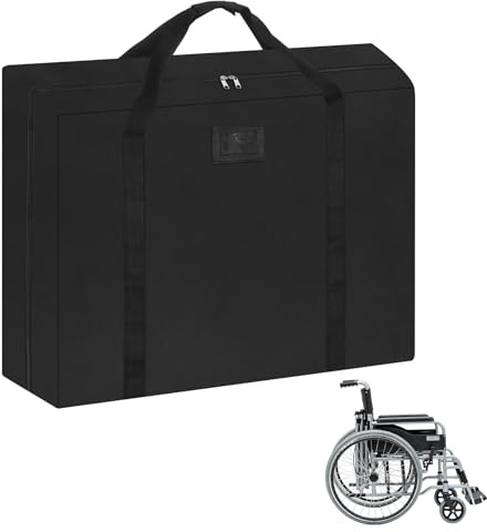 Klmnop Waterproof Wheelchair Travel Bag, 34.6 L x 11.8 W x 32.7 H Storage Cover with Handle and Information Card Slot for Foldable Wheelchairs, Walker Rollator, Portable for Car TSA Travel(Black)