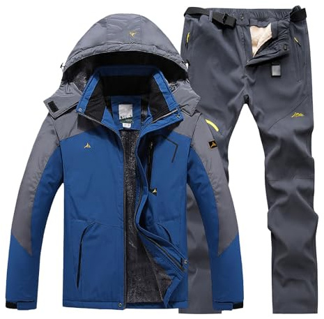 Conjunto de dos piezas para esquí para hombre, traje de esquí impermeable para hombre, resistente al viento, para exteriores, set de snowboard, chaqueta casual de Softshell con bolsillos y pantalones