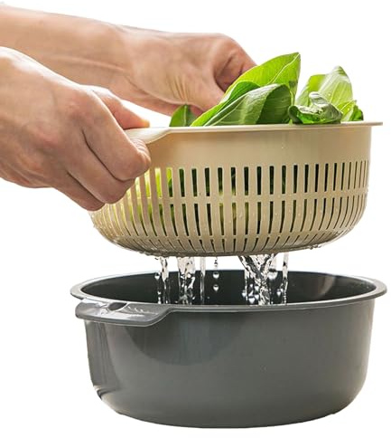 Cesta Colador de verduras – Agujeros de drenaje rápido, estable, antideslizante, ligero y duradero, juego de 2 piezas, cuenco multiusos | para lavar bayas, uvas, arroz, pasta, ensalada,