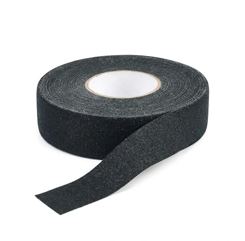 Ruban Adhésif Antidérapant pour Tape Hockey sur Glace, Grip Tape Sport Auto-Adhésif et Imperméable en Tissu Poly-Coton, Bande de Maintien pour Barre de Traction et Musculation Noir 2.5cm x 25m