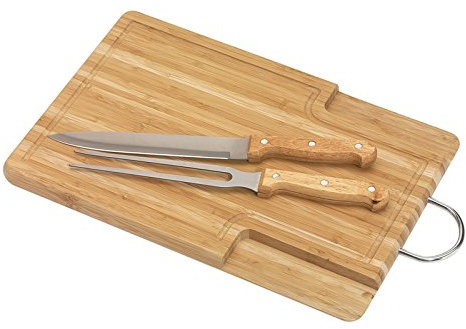 Holz-Schneidebrett mit Tranchierbesteck, Tranchiergabel und Fleischmesser Brett aus Bambusholz von notrash2003