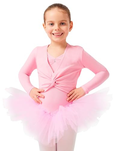tanzmuster ® Ballettjacke Mädchen Langarm - Mia - aus sehr weichem Baumwollstoff Ballett Top zum Reinschlüpfen in rosa, Größe 104/110
