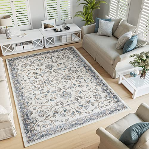TAPISO Dubai Tappeto Tradizionale Pelo Corto Soggiorno Design Classico Motivo Floreale Ornamenti tonalità Crema Grigio Salotto Sala Camera Ufficio Oeko-Tex 200 x 300 cm