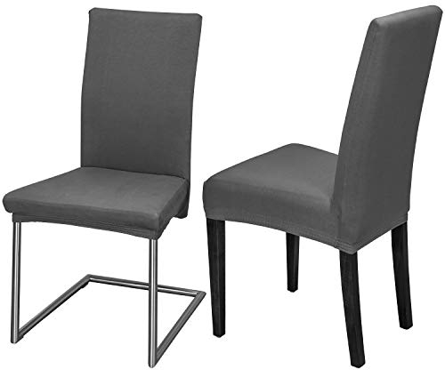 Staboos Stuhlhussen 2er Set - Hochwertige und elastische Stuhlhussen für Swingstühle - Pflegeleichte Stuhlbezüge & Hussen für Stühle - Perfekter Stuhlbezug 2er Set - ÖKO TEX Zertifiziert - Dunkelgrau