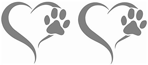 Finest Folia 2er Set Aufkleber Pfote und Herz 10x11cm Hund Katze Sticker für Auto Motorrad Wand Laptop Möbel Pfotensticker Hundepfote selbstklebend (K017 Mittelgrau)