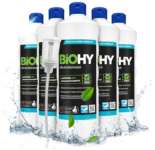 BiOHY Grundreiniger (6 x 1 Liter) + Dosierer | gegen hartnäckige Verkrustungen & Pflegefilme | reinigt alle säure- & wasserfesten Oberflächen | kraftvolles Konzentrat | ideal für Werkstatt & Küche