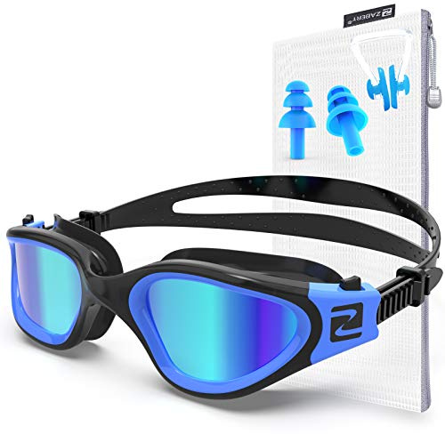 ZABERT Verspiegelt Schwimmbrille für Herren Damen Erwachsene, W1 Profi Schwimmbrillen Polarisiert Testsieger Antibeschlag,Wettkampf Triathlon Training,Schwarz Blau