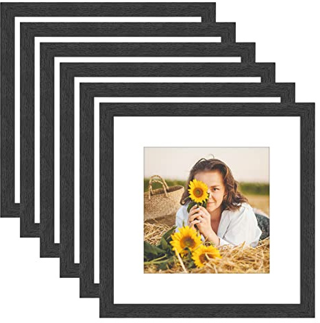 VMUZEDER 12x12 Picture Frame Rustic Black Wood Set of 6,Display Square Pictures 8x8 with Mat or 12x12 Without Mat,Multi Photo Frames Collage for Wall - Gallery Wall Frame Set
