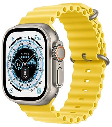 Apple Watch Ultra (GPS + Cellular, Cassa 49mm) Smartwatch con robusta cassa in titanio e Cinturino Ocean giallo. Fitness tracker, GPS di precisione, tasto Azione, batteria a lunghissima durata