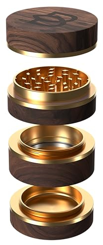 Bloomint Grinder aus Holz - 4-Teilig - Für Kräuter, Gewürze und Herb mit Pollenfach und magnetischem Deckel sehr scharfe Zähne