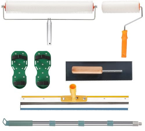 aienvh Self Levelling Cement Tool Kit, Adjustable Extension Pole, Floor Roller, Nailer Shoe, Epoxy Floor Tool, Stainless Steel Trowel, Self Levelling Rake, Cement Self Levelling Concrete Tool Kit