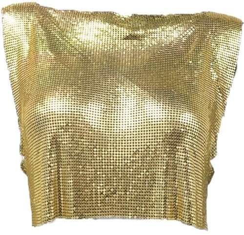 Mujeres Topes De Recorte De Lentejuelas Metálicas Brillantes Camisa De Camisa De Tanque Recortada Singout Side