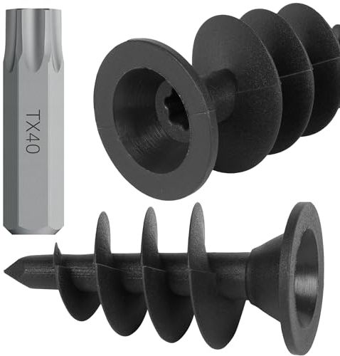 100 Stück - Montagedübel/Dichtnägel aus Kunststoff mit Gewindespirale für Noppenfolie, Noppenbahn und Abschlussprofil Grundmauerschutz Styropor + Torx TX40