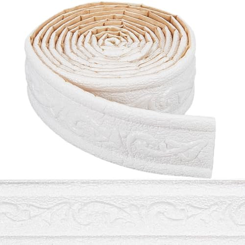 CRASPIRE Moldura de 90 x 1.7 Pulgada Despegar Y Pegar Borde de Espuma Flexible Borde de Papel Pintado Autoadhesivo Pegatinas de Zócalo Blancas Borde de Pared Decorativo Adhesivo 3D Zócalo de Espuma