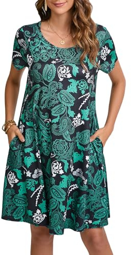 Enmain Vestido Camiseta Mujer Manga Corta Vestido Túnica Verano con Bolsillos Casual Boho Vestidos hasta la Rodilla para Mujer