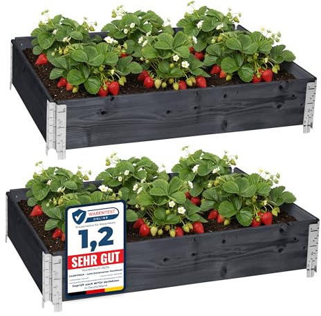 Garronda naturlig trädgårdshögbädd – pallkrage i trä 120×80×20 cm, stapelbar och hopfällbar för växter, blommor, örter, frukt och grönsaker GD-0075 (Antracit, 2-pack)