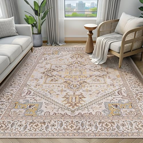 Miljgte Teppich Wohnzimmer 160x230cm, Teppich Schlafzimmer, rutschfest Vintage Retro Boho Chic, Großer Waschbare Kurzflor Flauschiger Teppiche für Wohnzimmer, Esszimmer, Büro