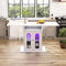 Merax Mesa de comedor plegable moderna con iluminación LED, mesa de comedor extensible con espacio de almacenamiento y puertas correderas de cristal, 140 x 78 cm, mesa de cocina plegable, ideal para