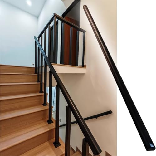 Ringhiera Per Scale Balaustre in metallo nero/corrimano in legno per scale interne ed esterne, ringhiere per terrazze portici scale colonne elementi con kit di viti, altezza personalizzata da 30-160cm