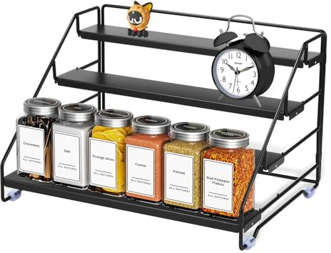 Étagere à Épices 4 Niveaux en Métal Réglable sans Perçage, Rangement Epices Cuisine Élégant et Fonctionnel pour Plan de Travail ou Placard, Porte Epices pour Collections et Décorations de Chambre