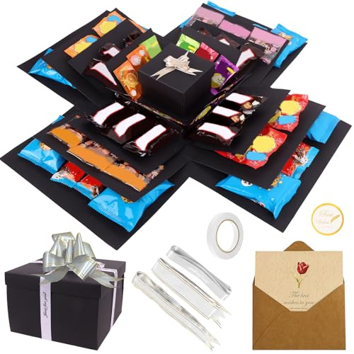 5 Layer Explosion Gift Box, Empty DIY Scrapbooking Surprise Box with Ribbon & Tape, Assembly Required, for Valentine's Day, Birthdays, Anniversaries