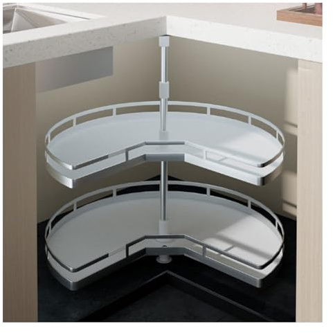 BZJPRFC Cestello Estraibile Ad Angolo A 270° For Cucina, Piatto Girevole For Pentole, Padelle E Stoviglie, Organizzatore Di Stoccaggio Da Cucina A Doppio Strato, Capacità Di 20 Kg(White,900 cabinet)