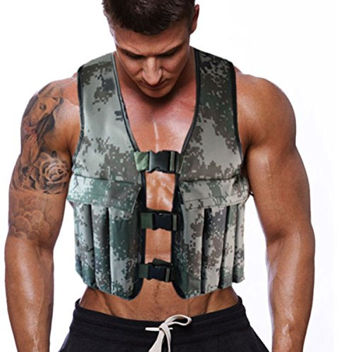 Gilet Zavorrato Regolabile 20 kg, Motivo Mimetico, per Perdere Peso, Allenamenti, Corsa ed Esercizi in Palestra