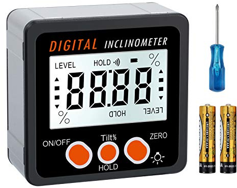 AMTOVL Medidor de Ángulo de Transportador Digital 4 * 90 ° Buscador de Ángulo Inclinómetro de Caja de Nivel de Transportador de Retroiluminación LCD Medidor de bisel Impermeable con Base Magnética