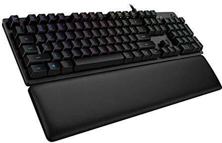 Logitech G513 Teclado Gaming Mecánico con Reposamuñecas, RGB LIGHTSYNC, Teclas GX-Táctil Marrón, Aleación de Aluminio, Teclas F Personalizables, Paso de USB, Disposición QWERTY ES, Carbón y Negro