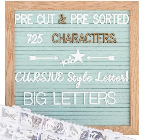 Briefablage aus Filz, 25.4x25.4 cm, vorgeschnitten und sortiert, 725 weiße und goldene Buchstaben, kursive Buchstaben, große Buchstaben, Brief-Organizer, Wandhalterung, Nachrichten-Schild