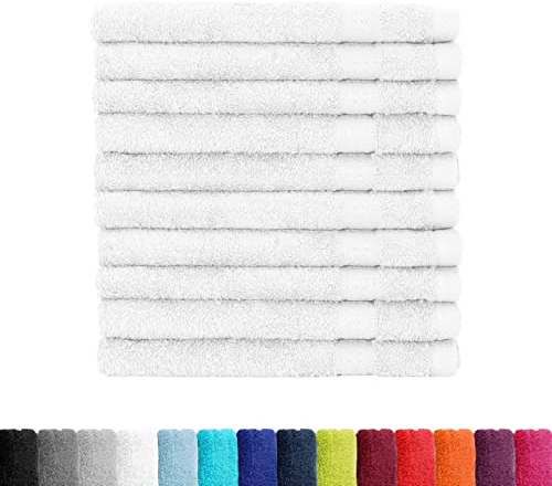 BaSaTex - Handtuch Set für Gäste 10er Pack - Frottee-Handtücher mit Aufhängeschlaufe aus weicher Baumwolle in 30x50cm - Waschtücher für Gäste Öko-Tex Made in Green Zertifiziert - Weiß
