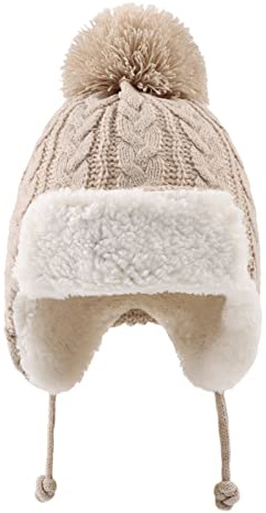 XIAOHAWANG Tricoté Hiver Bébé Bonnet Mignon Fille Garçon Chapeau Chaud Oreillette Enfant Bonnets 0-5ans (Beige,2 à 8 Ans)