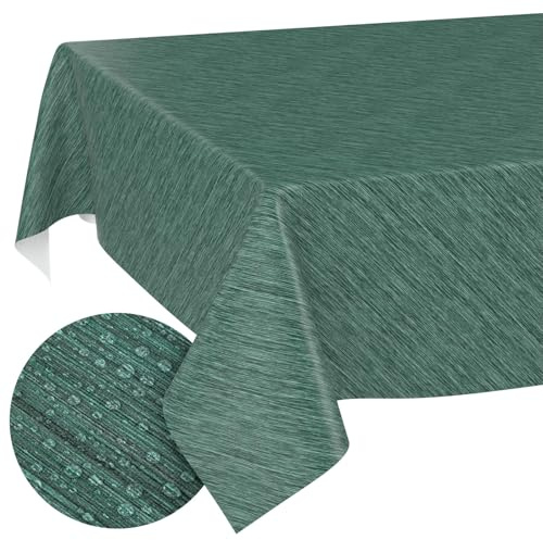 Nappe en Toile cirée, Lavable, Bord coupé, Aspect Textile, Vert, foncé, 160 x 140 cm, pour Table de Jardin