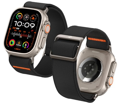 Spigen Lite Fit Ultra Armband Entwickelt für Apple Watch Ultra 2/1 49mm, Serie 10 46mm und Serie 9/8/7/6/5/4/SE 45mm,44mm Einstellbare Nylon-Solo-Strap - Schwarz