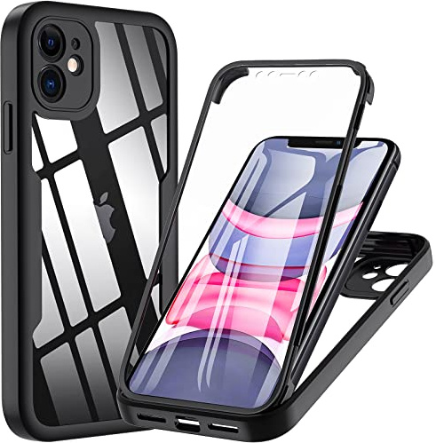 Funda Para iPhone 11, 360 Grados Antichoque Protección Carcasa iPhone 11 6,1 Fundas iPhone 11 con Protector de Camara Antigolpes Bumper iPhone 11 apple Case (Negro)