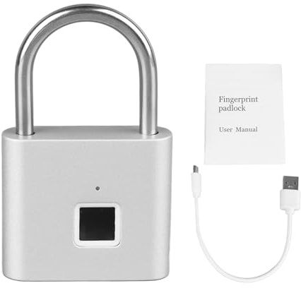 Intelligentes Bluetooth-Fingerabdruck-Vorhängeschloss – USB-wiederaufladbar, wasserdicht, biometrisch mit mehreren Entsperrmethoden (Silber)