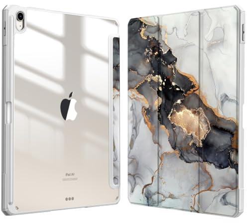 FINTIE Hybridfodral kompatibelt med iPad Air 13 tum (2024) M2, [inbyggd pennhållare] stöttåligt fodral med klart genomskinligt bakskal, automatisk väckningssömn, (Z-molnig marmor) | Inbyggd pennhållare, klar akryl bakskal, stötsäker TPU-ram, automatisk väckning/sömn, molnig marmor