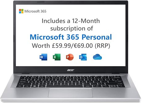 Acer Aspire 3 A314-36P 14-inch Laptop - Intel Core i3-N305, 4GB, 128GB SSD, Windows 11 Home, Microsoft 365 Personal, Silver (Renewed)