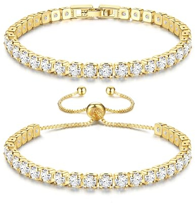 KRFY Gold Bracelets for Womens Tennis Bracelet Crystal Ladies Jewellery Adjustable Bracelet Set for Women Girls