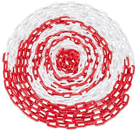 Relaxdays Cadena de Plástico para Señalización, Barrera Obras, Valla Aparcamientos, Colas, 10 m, Rojo/Blanco