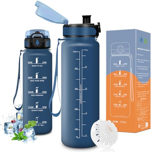 Vikaster Borraccia motivazionale, Borraccia 500ml, Senza BPA & Prova di Perdite, Bottiglia Acqua Bambini, Scuola, Bici, Palestra, Yoga, Ufficio