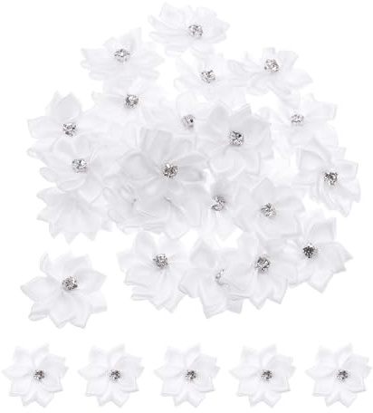 PATIKIL 3cm Piccoli Fiori a Nastro, 50pz Mista Fiori di Stoffa Raso Mini Seta Artificiali Finti per Decorazioni per Creazioni Fai Da Te Ornamenti Matrimoniali, Bianco