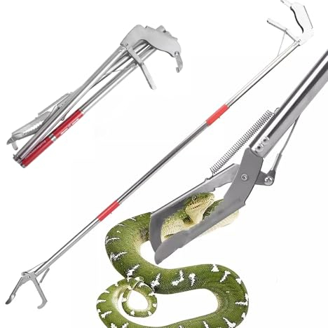 Riomhorry 127 cm lange Schlangenzange, zusammenklappbares Greifwerkzeug, professioneller Reptilien-Schlangenfänger, 3 faltbare Abschnitte, Schlangenhaken, Edelstahl-Schlangenstange