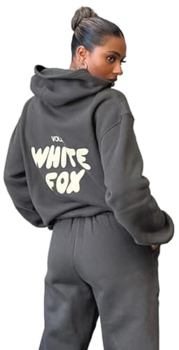 Nenango Women's Prints Sweatshirt and Sweatpants Set, Tracksuit With Hooded Sweatshirt, 2 Piece (Dark Gray, S)