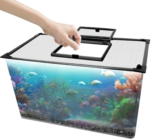 Magnetic Fish Tank Lid with Feeding Window, SEILETOO High Transparency Fish Tank Cover, Aquarium Lid Can be Cut to Any Size, Fish Anti Jumping Net