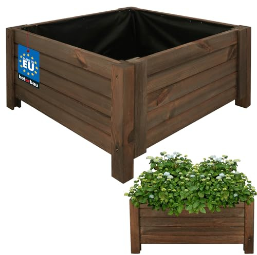 KOTARBAU® Jardinière Extérieur - Bois de Pin Imprégné - 60 x 60 x 30 cm - Brun - Jardiniere sur Pieds - Bac à Fleurs Rectangulaire - Grande Capacité - avec Toile Anti-Mauvaises Herbes