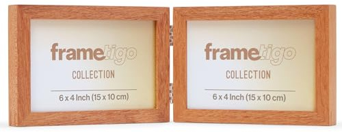 Frametigo - Solid Okan Natural Hardwood Frame, Landscape, 6x4 (15x10cm) | Double Frame, Velvet Backing and Stand, Double spline joint, Polished edge Real glass, Stylish Wooden Frames
