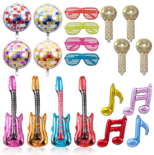 DUGEGAYL Set di Puntelli Gonfiabili Rock Star, Chitarra Elettrica per Bambini, Microfono per Bambini, Ideale per Feste e Divertimento dei Giovani