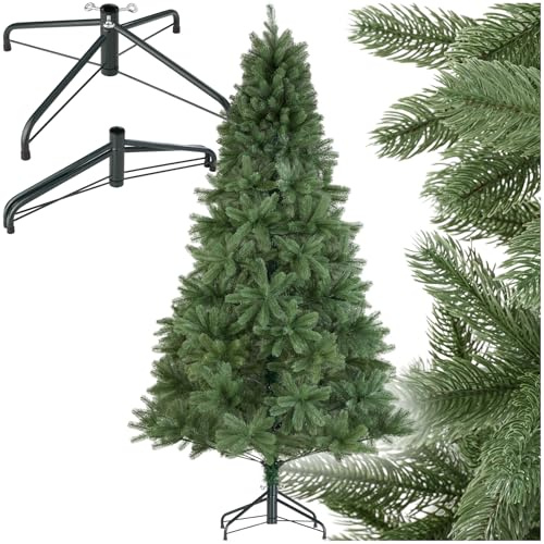 tectake® árbol de Navidad frondoso, Agujas moldeadas, Aspecto Natural, Montaje rápido, decoración Navidad hogar, Soporte metálico, decoración Navidad Exterior, arbol Navidad Plegable - 210 cm Verde