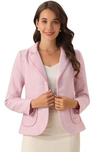 Allegra K Donna Giacca in Tweed Scozzese per Giacche Eleganti con Bottoni sul Bavero E Maniche Lunghe Rosa XS